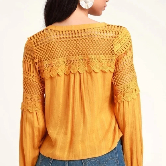 Lulus Crochet It With Love Mustard Yellow Top, size M - Picture 4 of 6